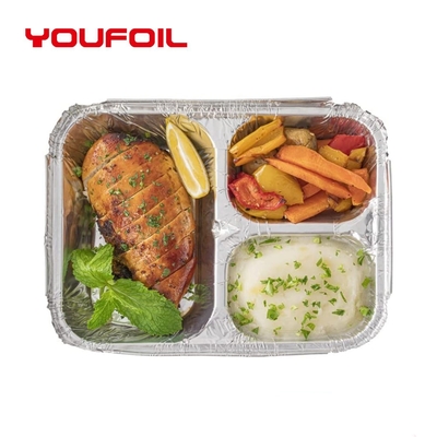 satın al Paket Servis Gıda Ambalajı Tek Kullanımlık Alüminyum Folyo Kap 3 Bölmeli Folyo Tava online manufacture