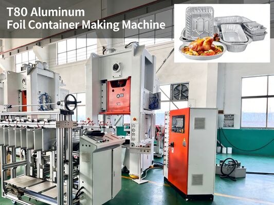 satın al 80 ton basın kapasitesi, 10 yıllık hizmet ömrü ve Mitsubishi PLC kontrolü ile LK-T80 Alüminyum folyo konteyner makinesi Çevrimiçi üretim